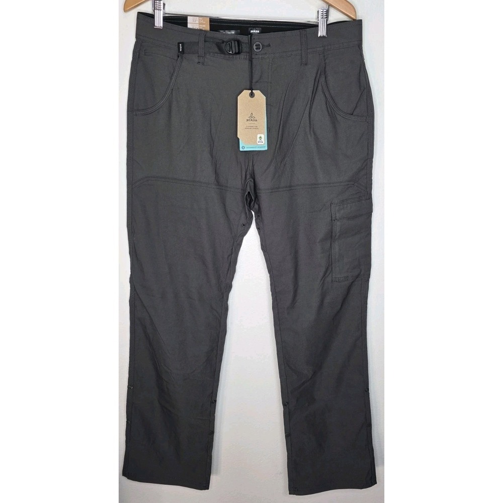 New Prana Stretch Zion II Pant Men 33x32 Dark Gray Relaxed Roll Tab Hike Outdoor
